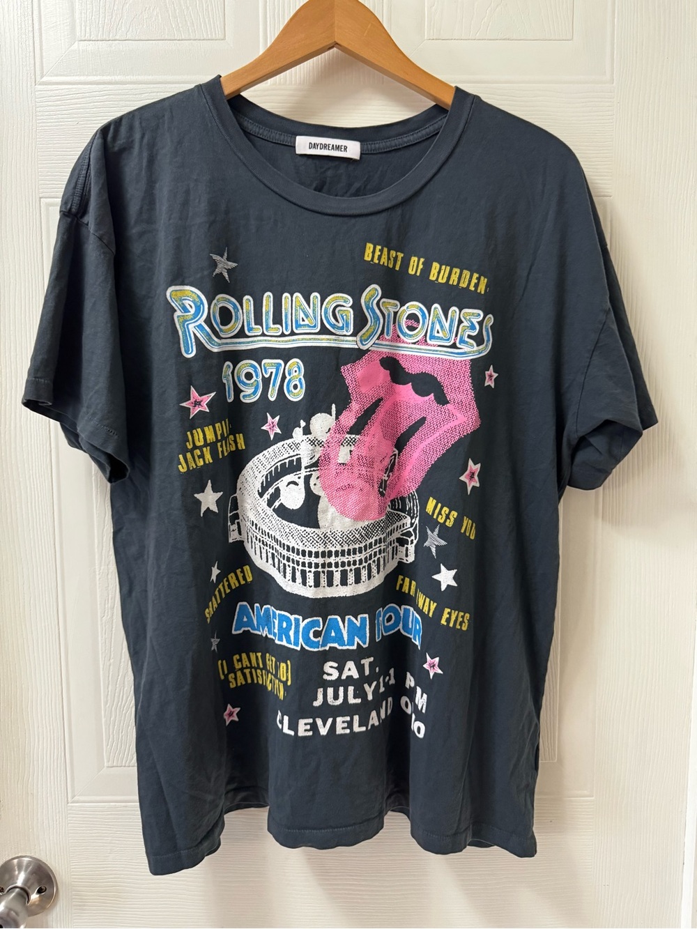 Rolling Stones Graphic Tee - Black with Pink Accent